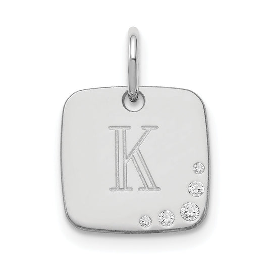 14K White Gold Cushion Initial With Diamond Charm
