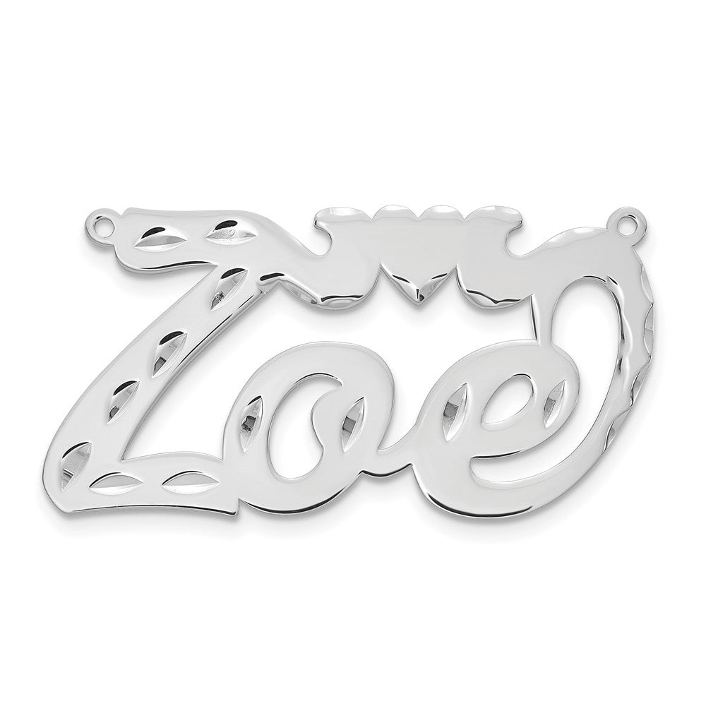 Sterling Silver Silver/Rhodium Plated Diamond Cut Heart Name Plate