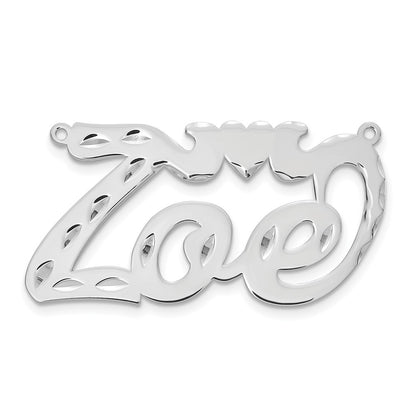 Sterling Silver Silver/Rhodium Plated Diamond Cut Heart Name Plate