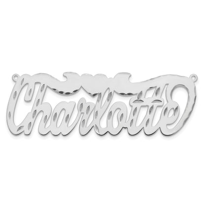 Sterling Silver Silver/Rhodium Plated Diamond Cut Heart Name Plate