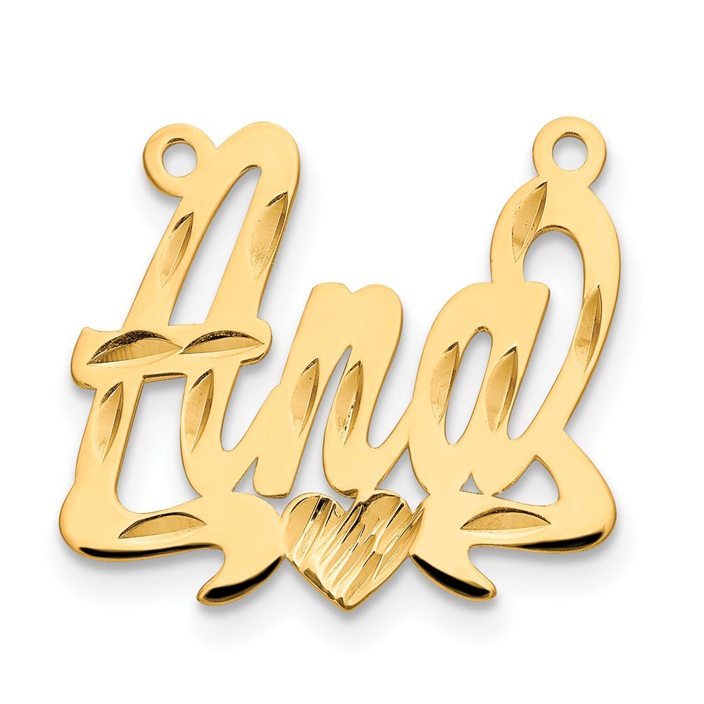14K Yellow Gold Diamond Cut Heart Name Plate