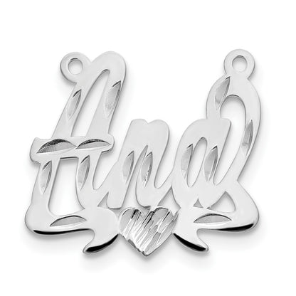 Sterling Silver Silver/Rhodium Plated Diamond Cut Heart Name Plate