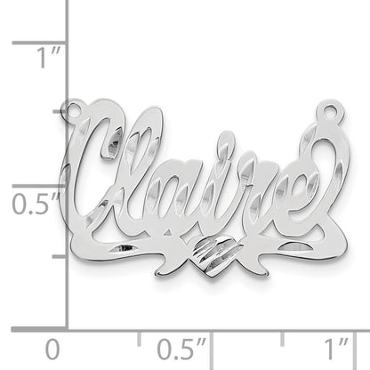 Sterling Silver Silver/Rhodium Plated Diamond Cut Heart Name Plate