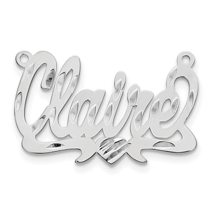 Sterling Silver Silver/Rhodium Plated Diamond Cut Heart Name Plate