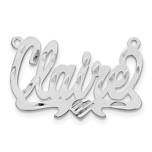 Sterling Silver Silver/Rhodium Plated Diamond Cut Heart Name Plate