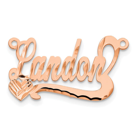 14K Rose Gold Diamond Cut Heart Name Plate