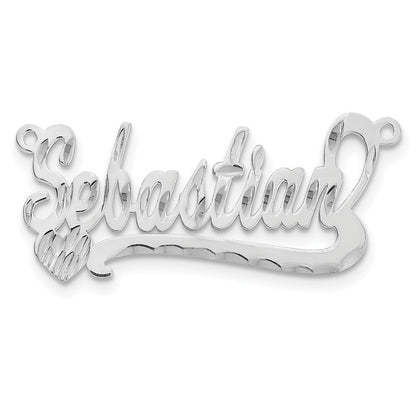 14K White Gold Diamond Cut Heart Name Plate