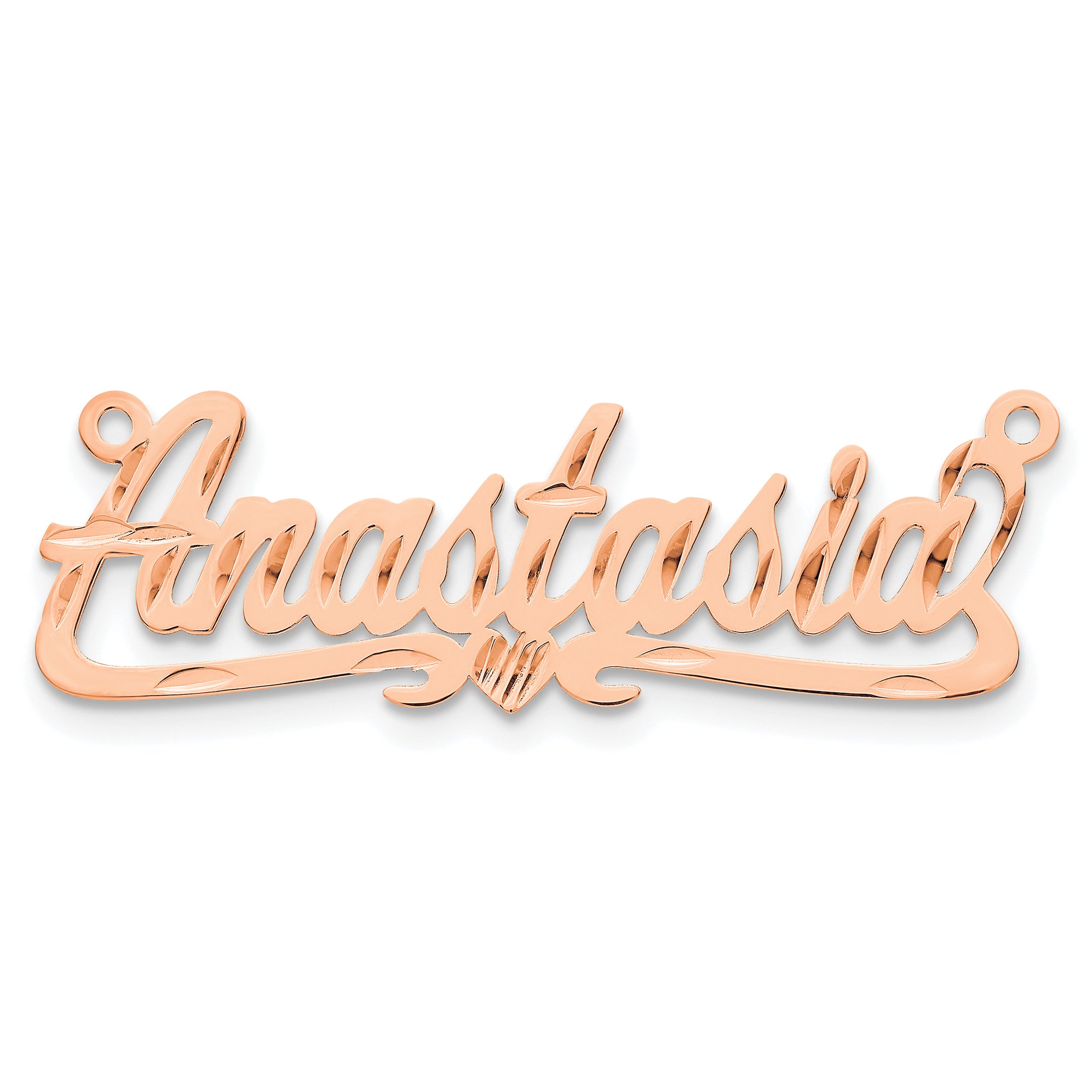 14K Rose Gold Diamond Cut Heart Name Plate