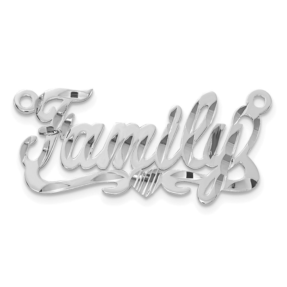 Sterling Silver Silver/Rhodium Plated Diamond Cut Heart Name Plate
