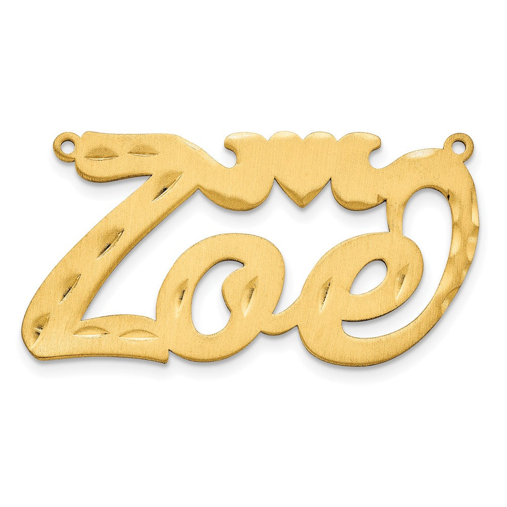 14K Yellow Gold Satin Diamond Cut Heart Name Plate
