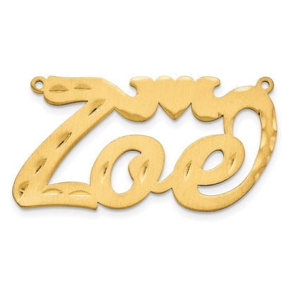 14K Yellow Gold Satin Diamond Cut Heart Name Plate