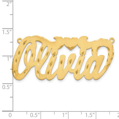 14K Yellow Gold Satin Diamond Cut Heart Name Plate