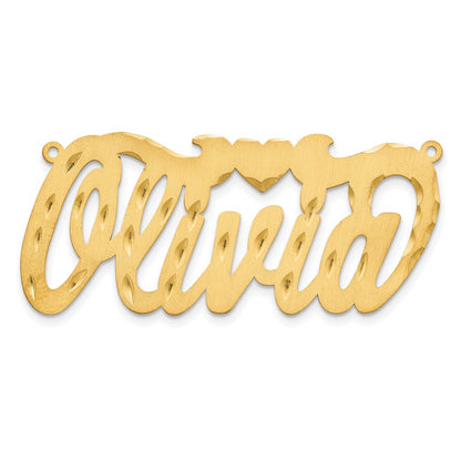 14K Yellow Gold Satin Diamond Cut Heart Name Plate