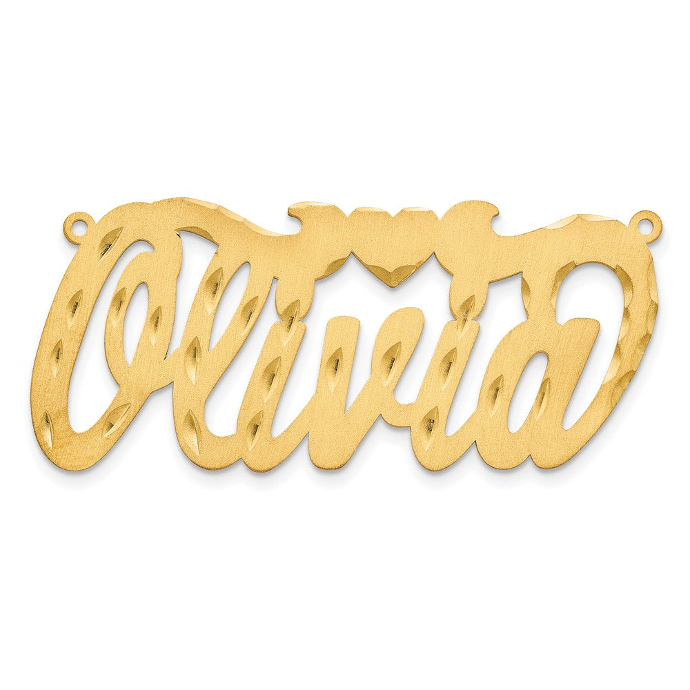 Gold Plated Sterling Silver/Gold Satin Diamond Cut Heart Name Plate