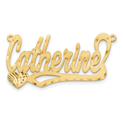 14K Yellow Gold Satin Diamond Cut Heart Name Plate