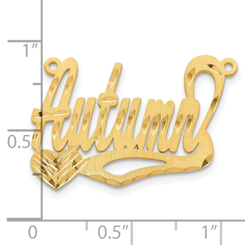 14K Yellow Gold Satin Diamond Cut Heart Name Plate