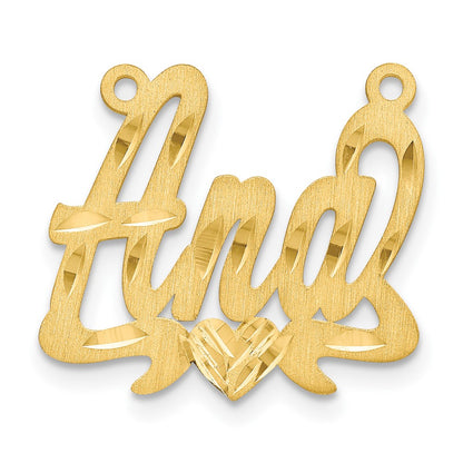 Gold Plated Sterling Silver/Gold Satin Diamond Cut Heart Name Plate