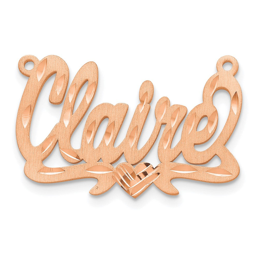 14K Rose Gold Satin Diamond Cut Heart Name Plate