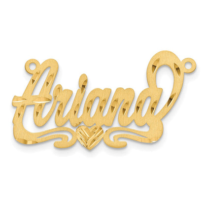 Gold Plated Sterling Silver/Gold Satin Diamond Cut Heart Name Plate
