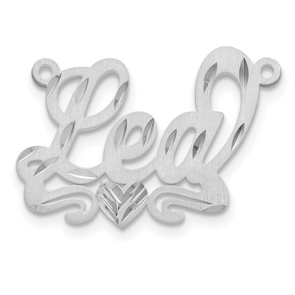 Sterling Silver Silver/Rhodium Plated Satin Diamond Cut Heart Name Plate