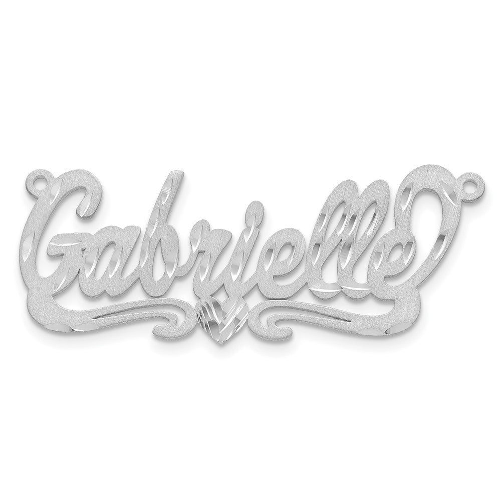 Sterling Silver Silver/Rhodium Plated Satin Diamond Cut Heart Name Plate