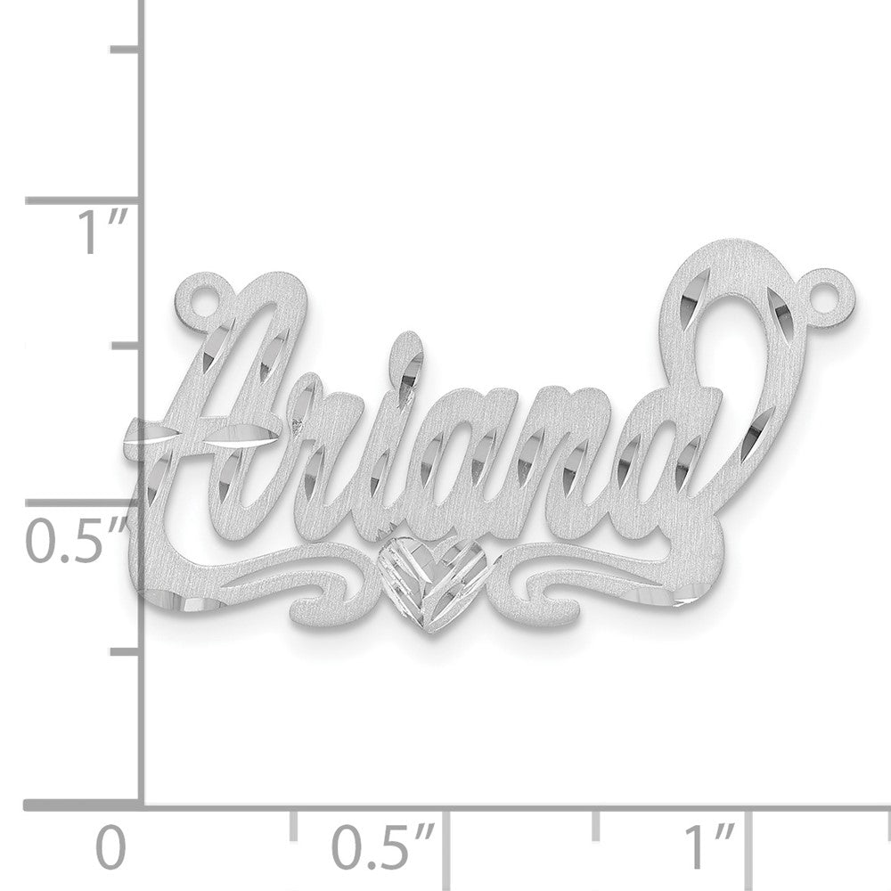 Sterling Silver Silver/Rhodium Plated Satin Diamond Cut Heart Name Plate