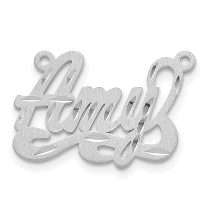 Sterling Silver Silver/Rhodium Plated Satin Diamond Cut Name Plate