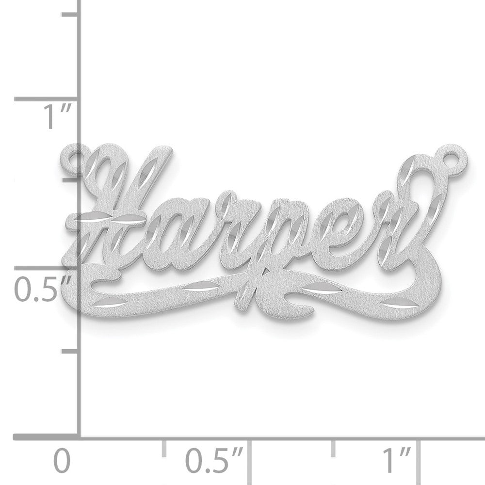 Sterling Silver Silver/Rhodium Plated Satin Diamond Cut Name Plate