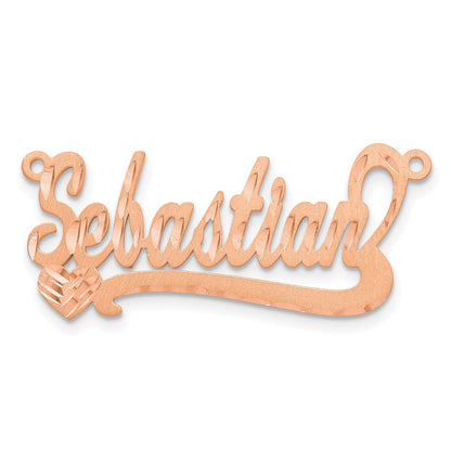 14K Rose Gold Satin Diamond Cut Heart Name Plate