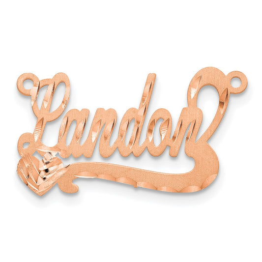 14K Rose Gold Satin Diamond Cut Heart Name Plate