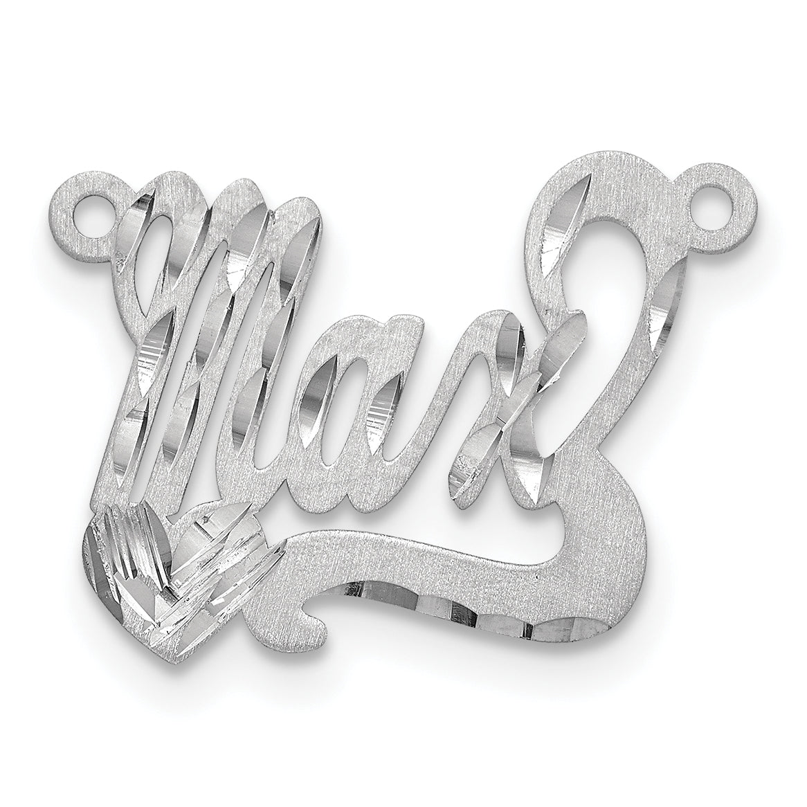 Sterling Silver Silver/Rhodium Plated Satin Diamond Cut Heart Name Plate