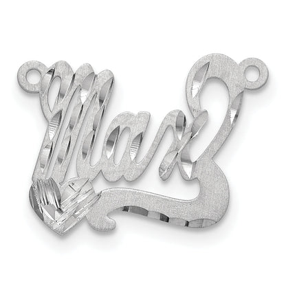 Sterling Silver Silver/Rhodium Plated Satin Diamond Cut Heart Name Plate