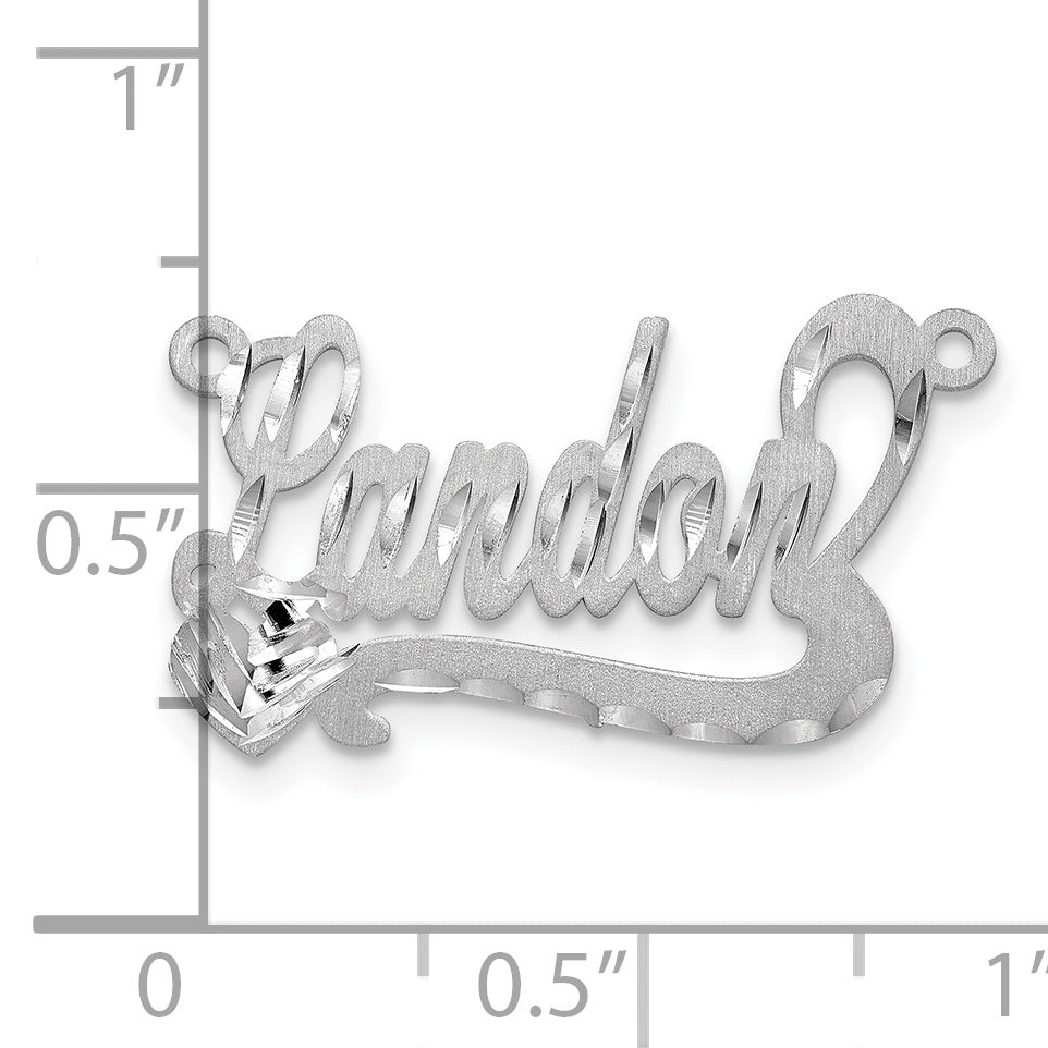 Sterling Silver Silver/Rhodium Plated Satin Diamond Cut Heart Name Plate