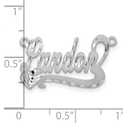 Sterling Silver Silver/Rhodium Plated Satin Diamond Cut Heart Name Plate