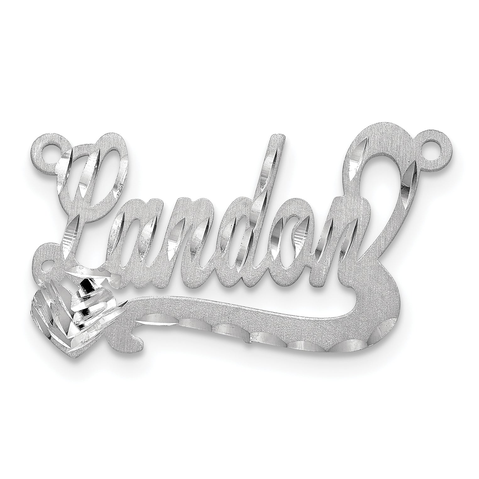 Sterling Silver Silver/Rhodium Plated Satin Diamond Cut Heart Name Plate