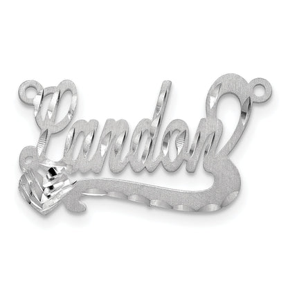 Sterling Silver Silver/Rhodium Plated Satin Diamond Cut Heart Name Plate