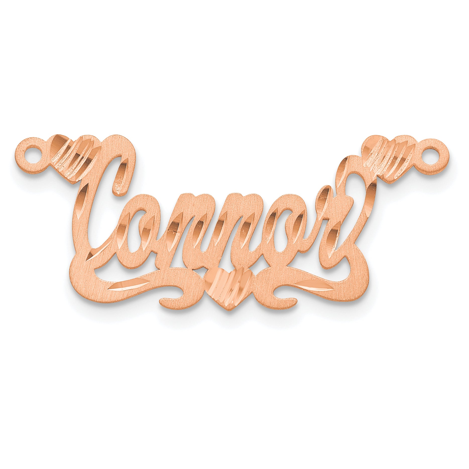14K Rose Gold Satin Diamond Cut Hearts Name Plate