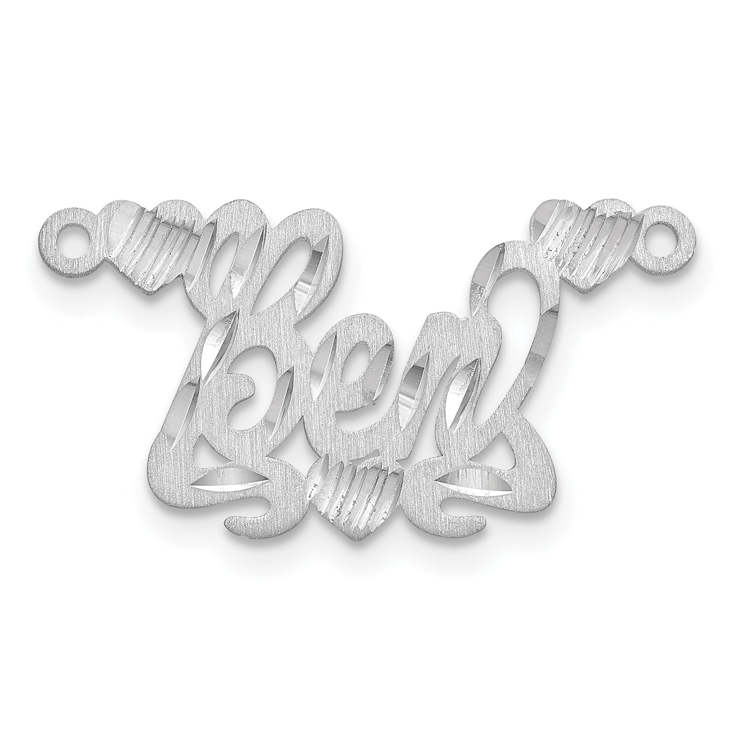 Sterling Silver Silver/Rhod Plated Satin Diamond Cut Hearts Name Plate