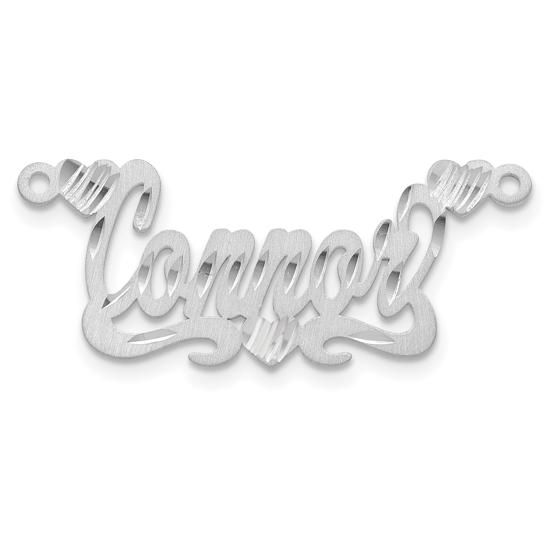 Sterling Silver Silver/Rhod Plated Satin Diamond Cut Hearts Name Plate