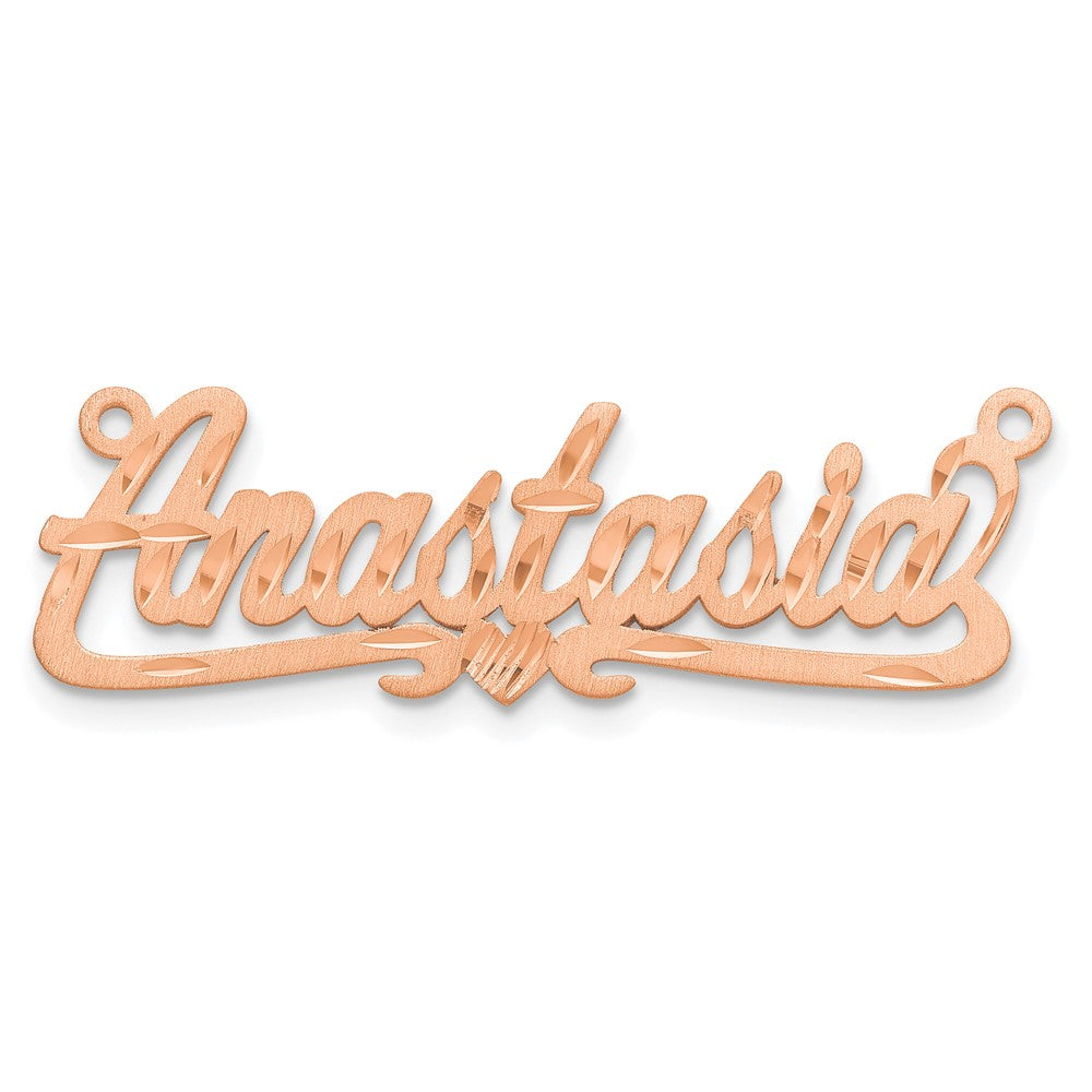 Rose Plated Sterling Silver/Rose Satin Diamond Cut Heart Name Plate