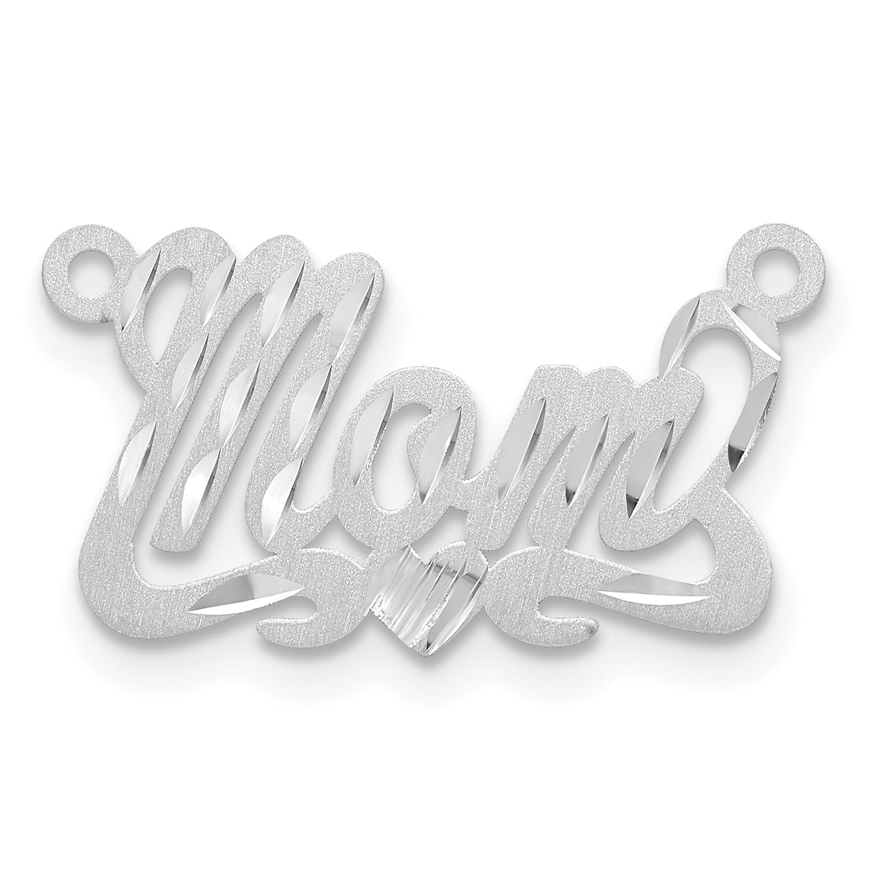 Sterling Silver Silver/Rhodium Plated Satin Diamond Cut Heart Name Plate
