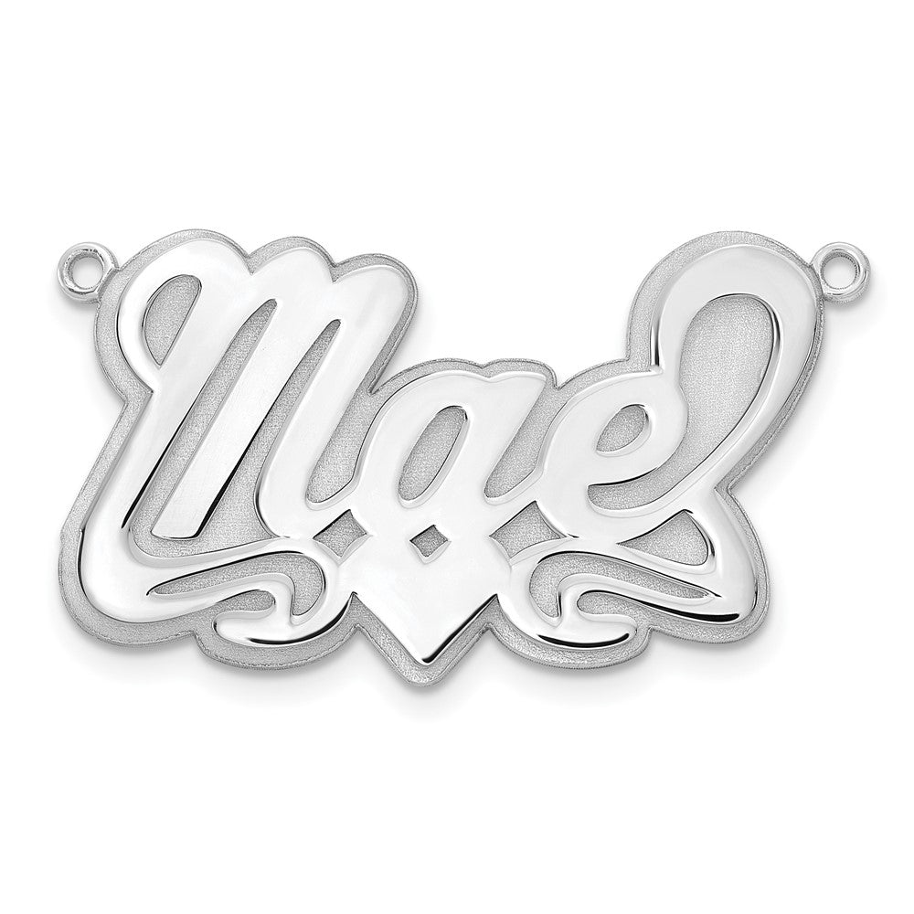 Sterling Silver Silver/Rhodium Plated 3D Polished Heart Name Plate