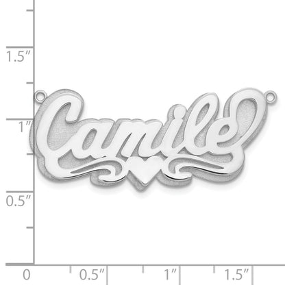 Sterling Silver Silver/Rhodium Plated 3D Polished Heart Name Plate