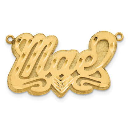 14K Yellow Gold 3D Satin Diamond Cut Heart Name Plate