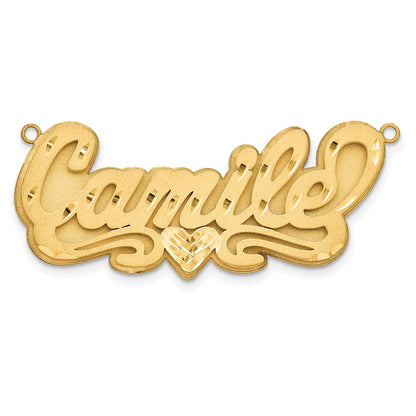 14K Yellow Gold 3D Satin Diamond Cut Heart Name Plate