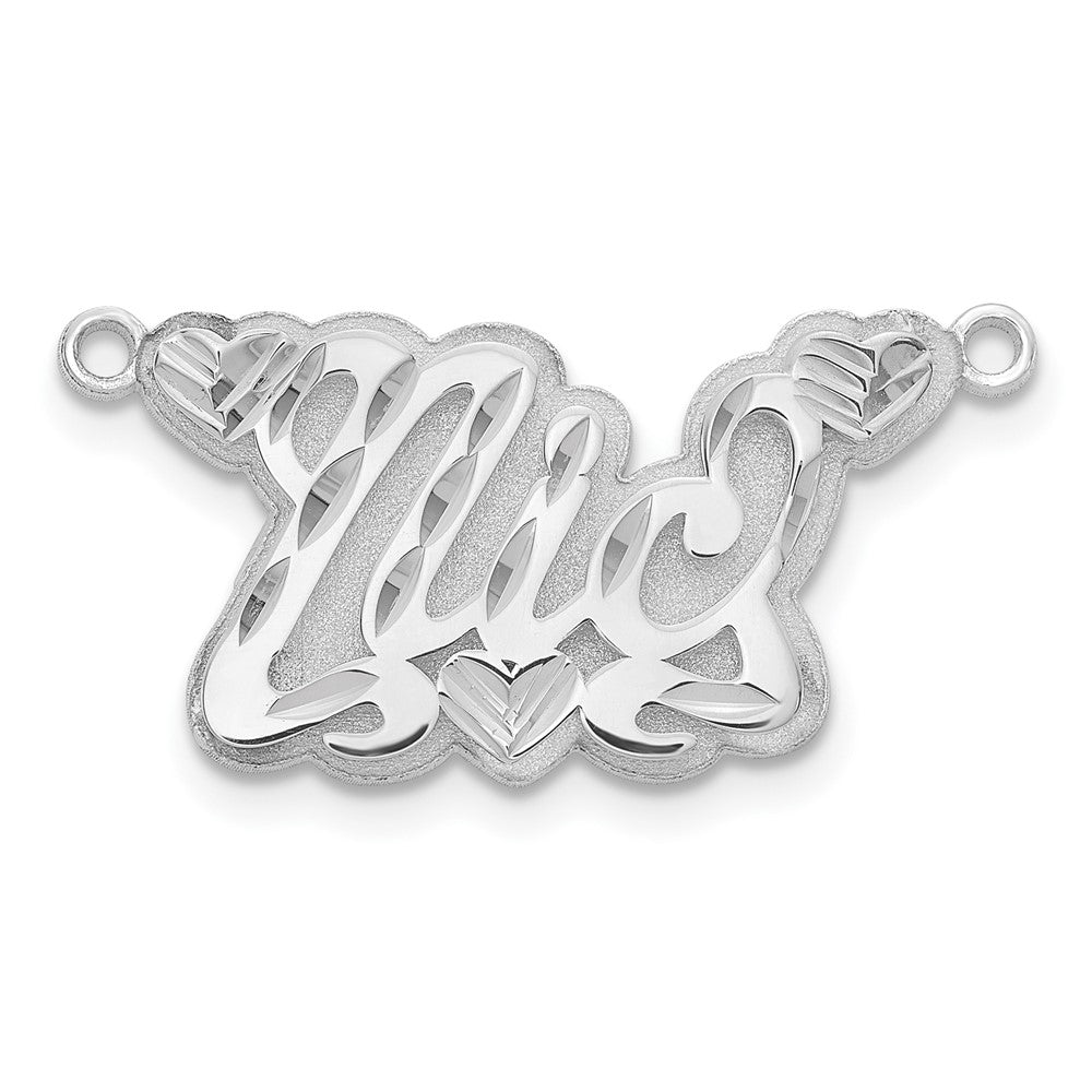 Sterling Silver Silver/Rhodium Plated 3D Diamond Cut Hearts Name Plate