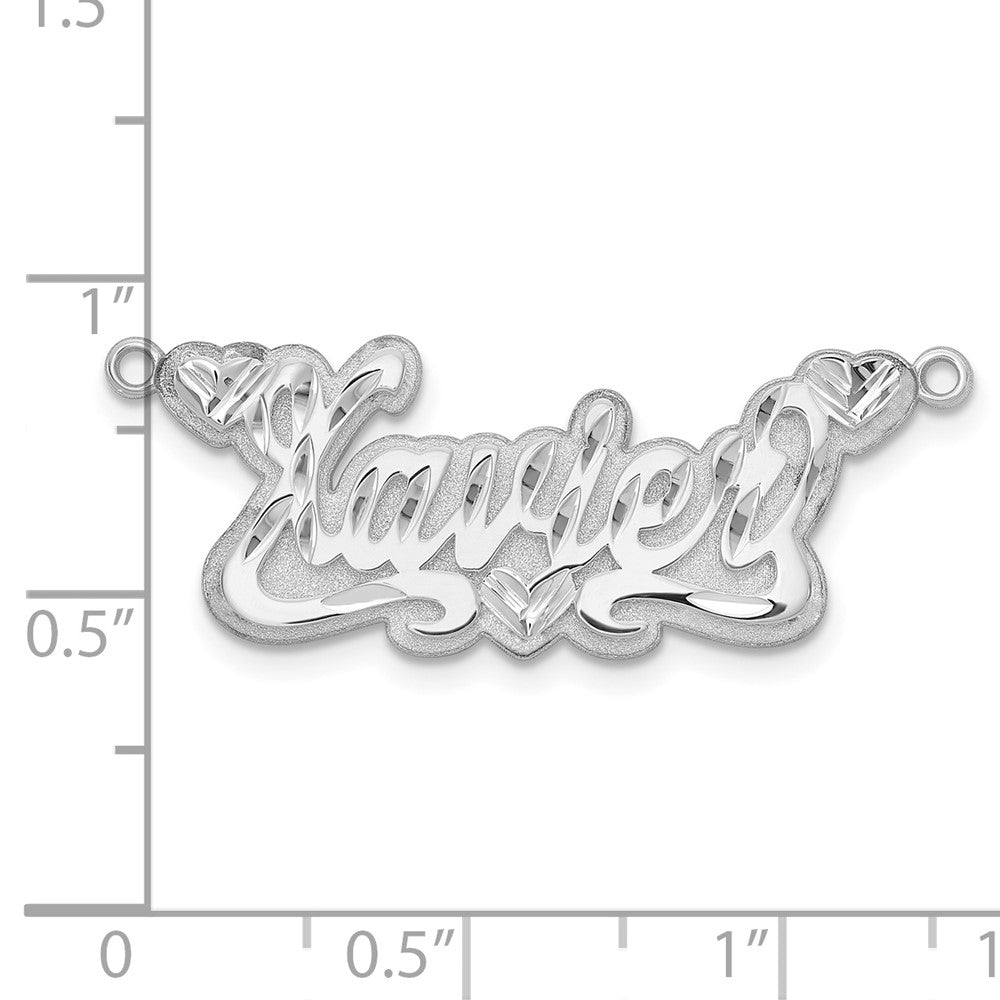 Sterling Silver Silver/Rhodium Plated 3D Diamond Cut Hearts Name Plate