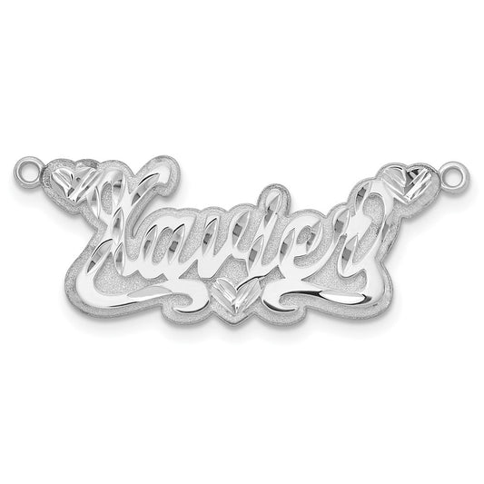 Sterling Silver Silver/Rhodium Plated 3D Diamond Cut Hearts Name Plate