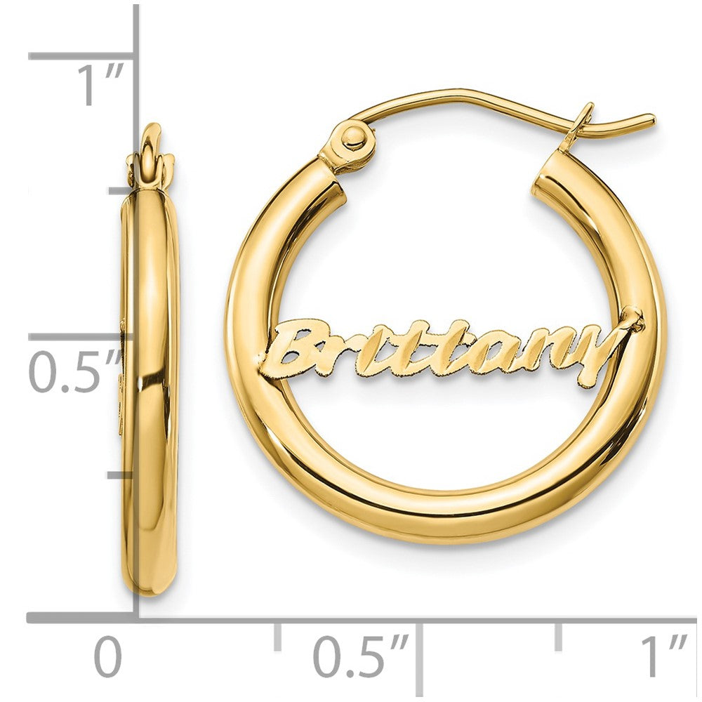 14K Yellow Gold Small Diamond Cut Name Plate Hoop Earrings