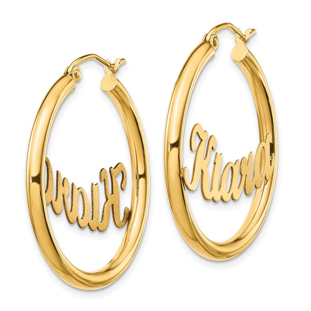 14K Yellow Gold Name Plate Hoop Earrings